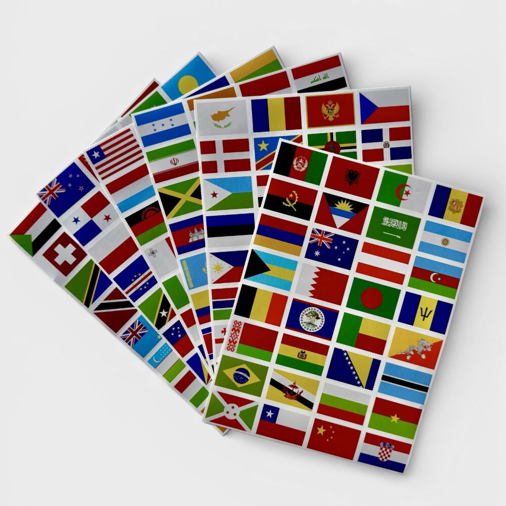 zestaw naklejek z flagami świata